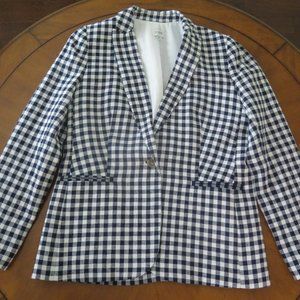 Women's J. CREW Gingham linen-blend Holland Blazer Size 8 Navy Blue